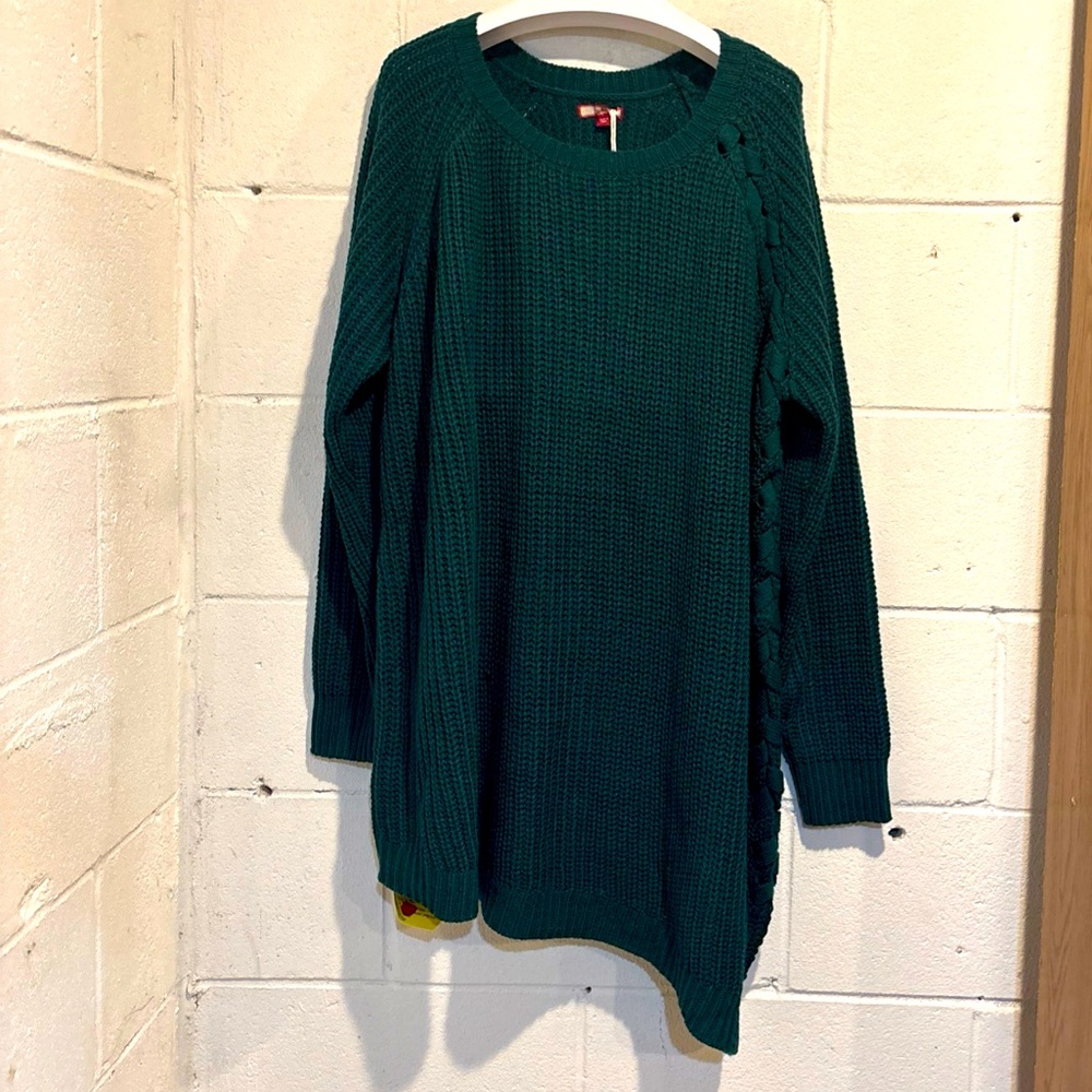 Joe Brown ribbed sweater tunic green pointed hem long sleeve